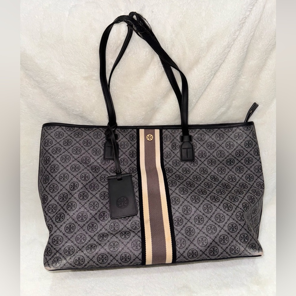 Tory Burch Patterned Tote with Black and Cream Accents